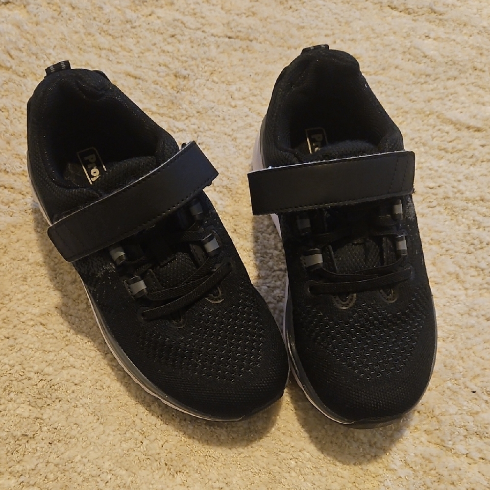 Women's Black Athletic Sneakers with Hook-and-Loop Strap